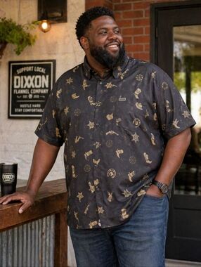 NWT Dixxon Flannel Co. Men’s Black Western Print Short-Sleeve Shirt, Size XXXL